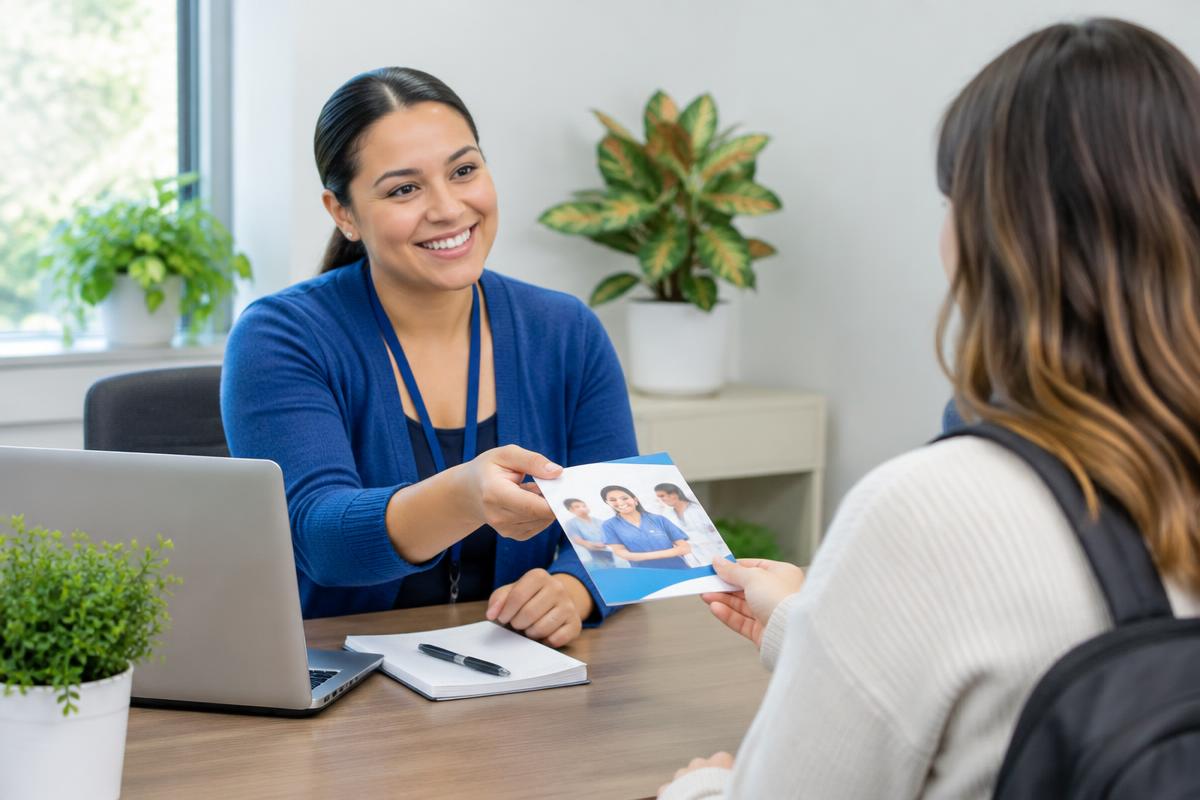 Admissions counselor meeting a prospective student